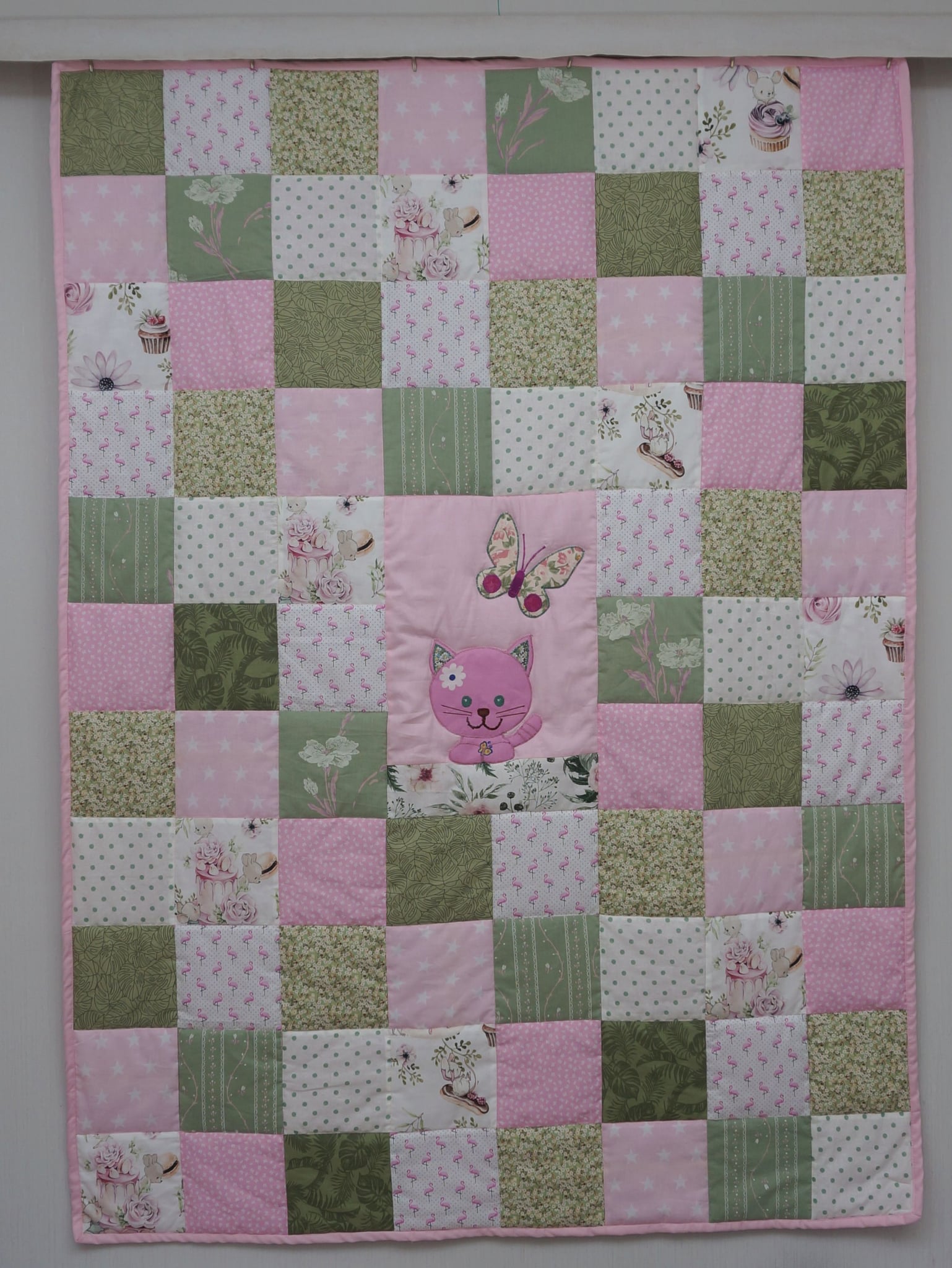 Children's patchwork quilt Pink Kitty (150 x 110 cm)