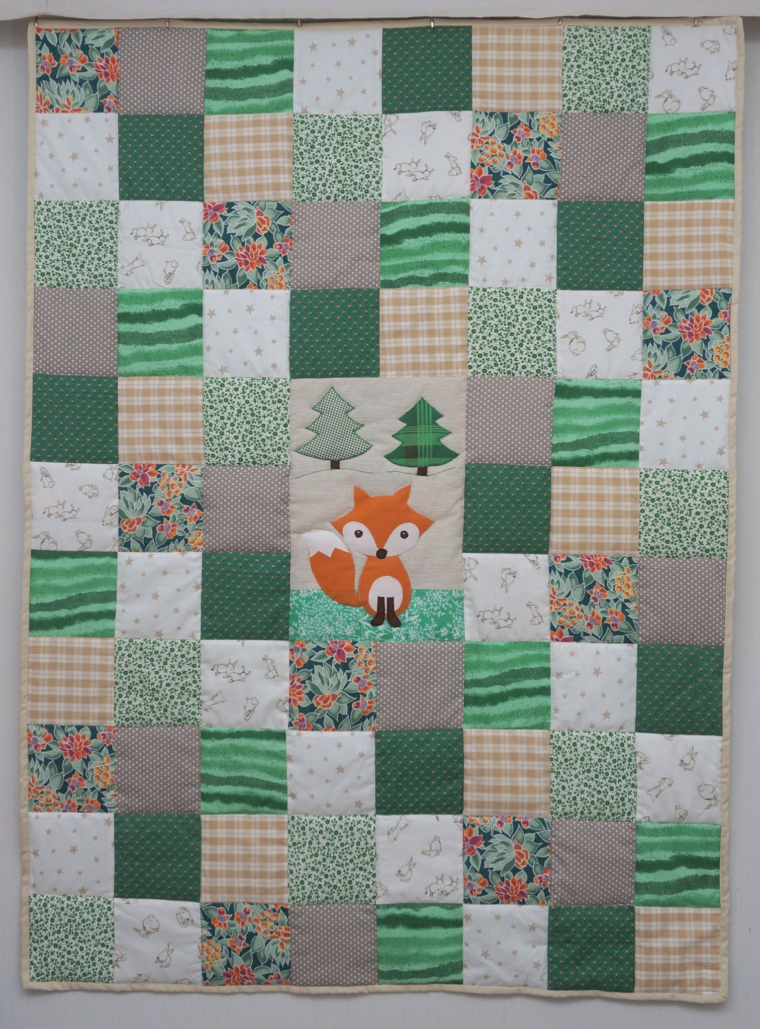 Children's patchwork quilt with Fox (150 x 110 cm), green